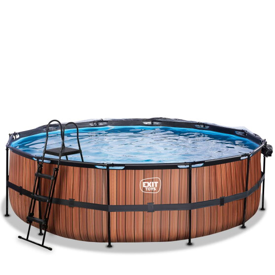 Piscina EXIT Wood ø488x122cm con bomba de filtrado de arena y cúpula, color marrón