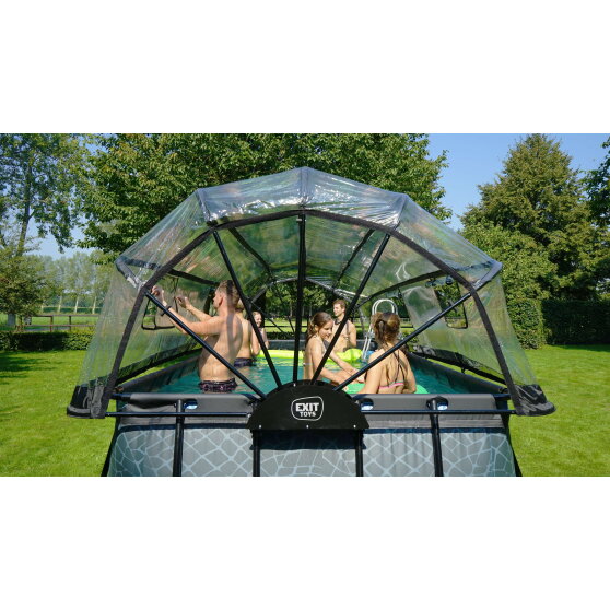 Piscina EXIT Wood 540x250x122cm con bomba de filtrado de arena y c&uacute;pula y bomba de calor, color marr&oacute;n