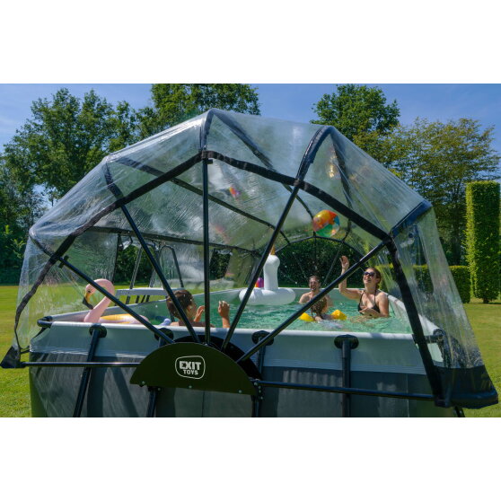 Piscina EXIT Black Leather 540x250x122cm con bomba de filtrado de arena y cúpula y bomba de calor, color negro