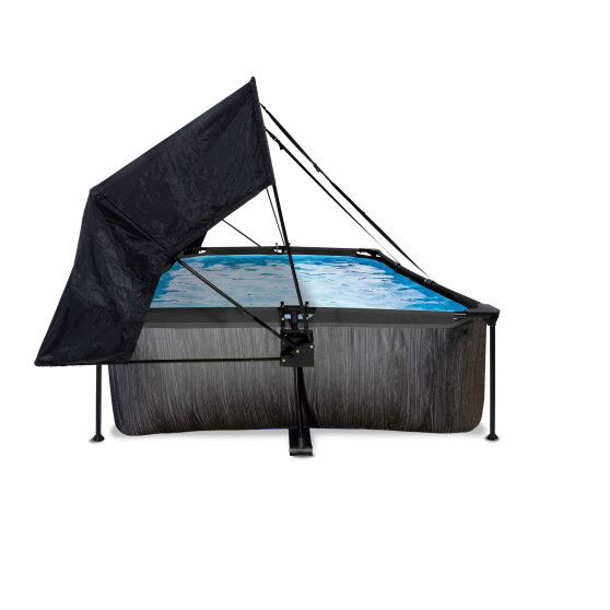 Piscina EXIT Black Wood 300x200x65cm con bomba de depuración y toldo, color negro