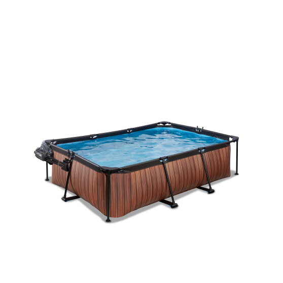 Piscina EXIT Wood 220x150x65cm con bomba de depuraci&oacute;n y c&uacute;pula, color marr&oacute;n
