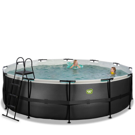Piscina EXIT Black Leather &oslash;488x122cm con bomba de filtrado de arena, color negro