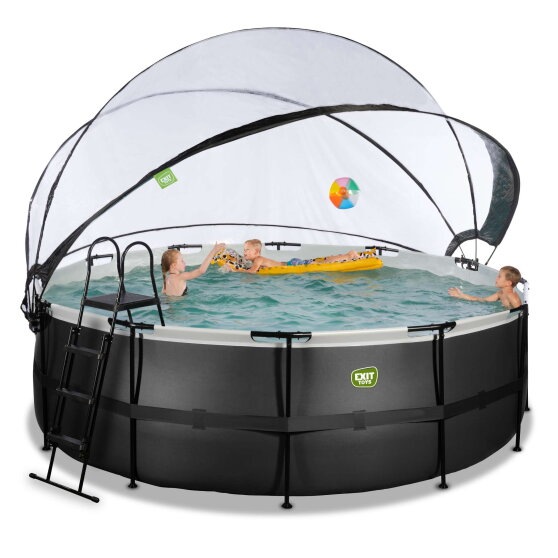 Piscina EXIT Black Leather &oslash;427x122cm con bomba de filtrado de arena y c&uacute;pula y bomba de calor, color negro