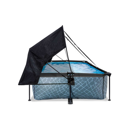 Piscina EXIT Stone 220x150x65cm con bomba de depuración y toldo, color gris