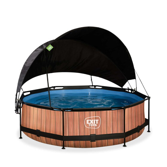 Piscina EXIT Wood &oslash;300x76cm con bomba de depuraci&oacute;n y toldo, color marr&oacute;n