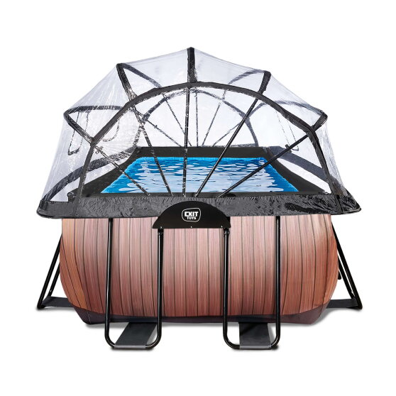 Piscina EXIT Wood 540x250x122cm con bomba de filtrado de arena y cúpula, color marrón