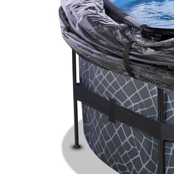 Piscina EXIT Stone ø427x122cm con bomba de filtrado de arena y cúpula, color gris