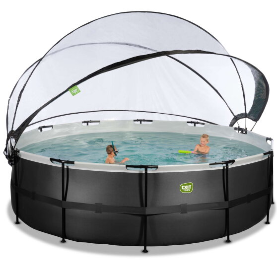 Piscina EXIT Black Leather ø488x122cm con bomba de filtrado de arena y cúpula y bomba de calor, color negro
