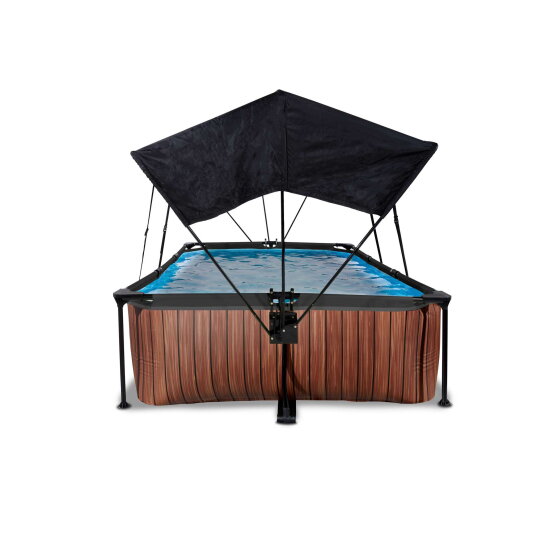 Piscina EXIT Wood 220x150x65cm con bomba de depuración y toldo, color marrón
