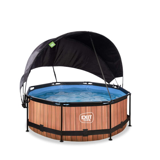 Piscina EXIT Wood &oslash;244x76cm con bomba de depuraci&oacute;n y toldo, color marr&oacute;n