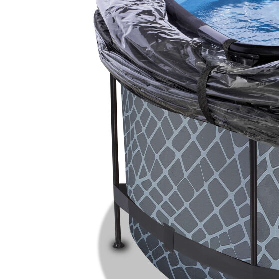 Piscina EXIT Stone ø360x122cm con bomba de filtrado de arena y cúpula y bomba de calor, color gris