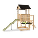 Casita infantil de madera EXIT Panorama 550 con tobog&aacute;n, cocina de juguete y arenero