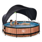 Piscina EXIT Wood ø360x76cm con bomba de depuración y toldo, color marrón