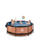 Piscina EXIT Wood ø244x76cm con bomba de depuración y cúpula, color marrón