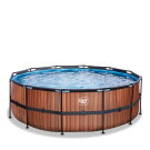 Piscina EXIT Wood ø427x122cm con bomba de depuración, color marrón