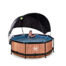 Piscina EXIT Wood &oslash;244x76cm con bomba de depuraci&oacute;n y toldo, color marr&oacute;n