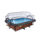 Piscina EXIT Wood 220x150x65cm con bomba de depuraci&oacute;n y c&uacute;pula, color marr&oacute;n
