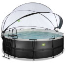 Piscina EXIT Black Leather &oslash;450x122cm con bomba de filtrado de arena y c&uacute;pula y bomba de calor, color negro
