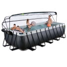 Piscina EXIT Black Leather 540x250x122cm con bomba de filtrado de arena y cúpula, color negro