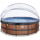 Piscina EXIT Wood &oslash;488x122cm con bomba de filtrado de arena y c&uacute;pula y bomba de calor, color marr&oacute;n
