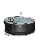 Piscina EXIT Black Leather ø360x122cm con bomba de filtrado de arena y cúpula y set de accesorios, color negro