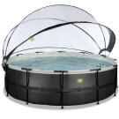 Piscina EXIT Black Leather ø488x122cm con bomba de filtrado de arena y cúpula y bomba de calor, color negro