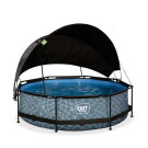Piscina EXIT Stone ø300x76cm con bomba de depuración y toldo, color gris