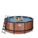 Piscina EXIT Wood ø360x122cm con bomba de filtrado de arena, color marrón