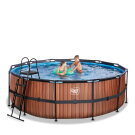 Piscina EXIT Wood ø427x122cm con bomba de depuración, color marrón