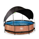 Piscina EXIT Wood ø300x76cm con bomba de depuración y toldo, color marrón