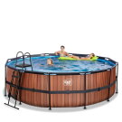 Piscina EXIT Wood ø450x122cm con bomba de filtrado de arena, color marrón