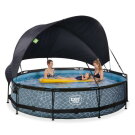 Piscina EXIT Stone ø360x76cm con bomba de depuración y toldo, color gris