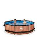 Piscina EXIT Wood ø300x76cm con bomba de depuración y cúpula, color marrón