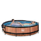 Piscina EXIT Wood ø360x76cm con bomba de depuración y toldo, color marrón