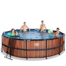 Piscina EXIT Wood ø488x122cm con bomba de depuración, color marrón