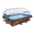 Piscina EXIT Wood 300x200x65cm con bomba de depuración y cúpula, color marrón