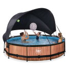 Piscina EXIT Wood ø360x76cm con bomba de depuración y toldo, color marrón