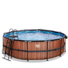 Piscina EXIT Wood &oslash;450x122cm con bomba de filtrado de arena y c&uacute;pula y bomba de calor, color marr&oacute;n