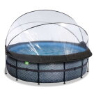 Piscina EXIT Stone ø427x122cm con bomba de filtrado de arena y cúpula, color gris