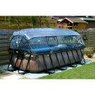 EXIT Wood pool 400x200x100cm with sand filter pump and dome and heat pump - brown