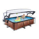 Piscina EXIT Wood 300x200x65cm con bomba de depuración y cúpula, color marrón