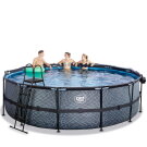 Piscina EXIT Stone ø488x122cm con bomba de filtrado de arena y cúpula y bomba de calor, color gris
