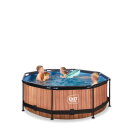 Piscina EXIT Wood ø244x76cm con bomba de depuración, color marrón