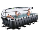 EXIT Black Leather pool 540x250x122cm with sand filter pump and dome and accessory set - black