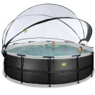 Piscina EXIT Black Leather ø488x122cm con bomba de filtrado de arena y cúpula, color negro