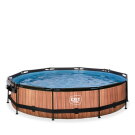 Piscina EXIT Wood ø360x76cm con bomba de depuración y cúpula, color marrón