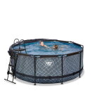 Piscina EXIT Stone ø360x122cm con bomba de filtrado de arena y cúpula y bomba de calor, color gris