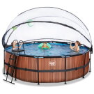 EXIT Wood pool ø450x122cm with sand filter pump and dome - brown