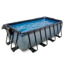 Piscina EXIT Stone 400x200x122cm con bomba de filtrado de arena y c&uacute;pula y bomba de calor, color gris