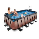 Piscina EXIT Wood 400x200x122cm con bomba de filtrado de arena, color marrón